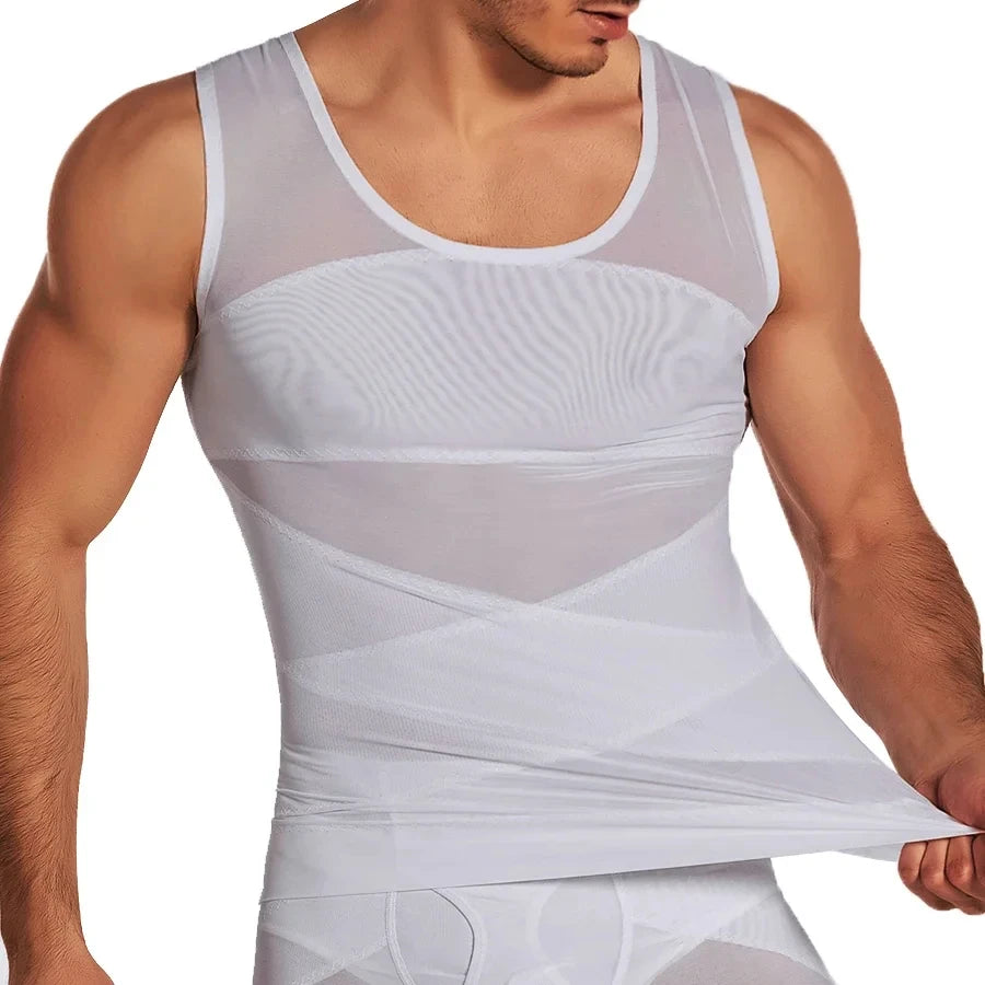 Men Compression Vest Slimming Undershirt Body Shaper Chest Compression Tummy Control Tank Tops Shapewear Gym Fitness Underwear