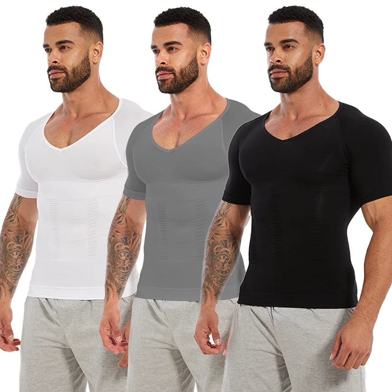 Men's V-Neck Body Shaper Compression Shirts Sleeveless Slimming Undershirt Workout Abs Tank Tops Abdomen Tummy Control Shapewear