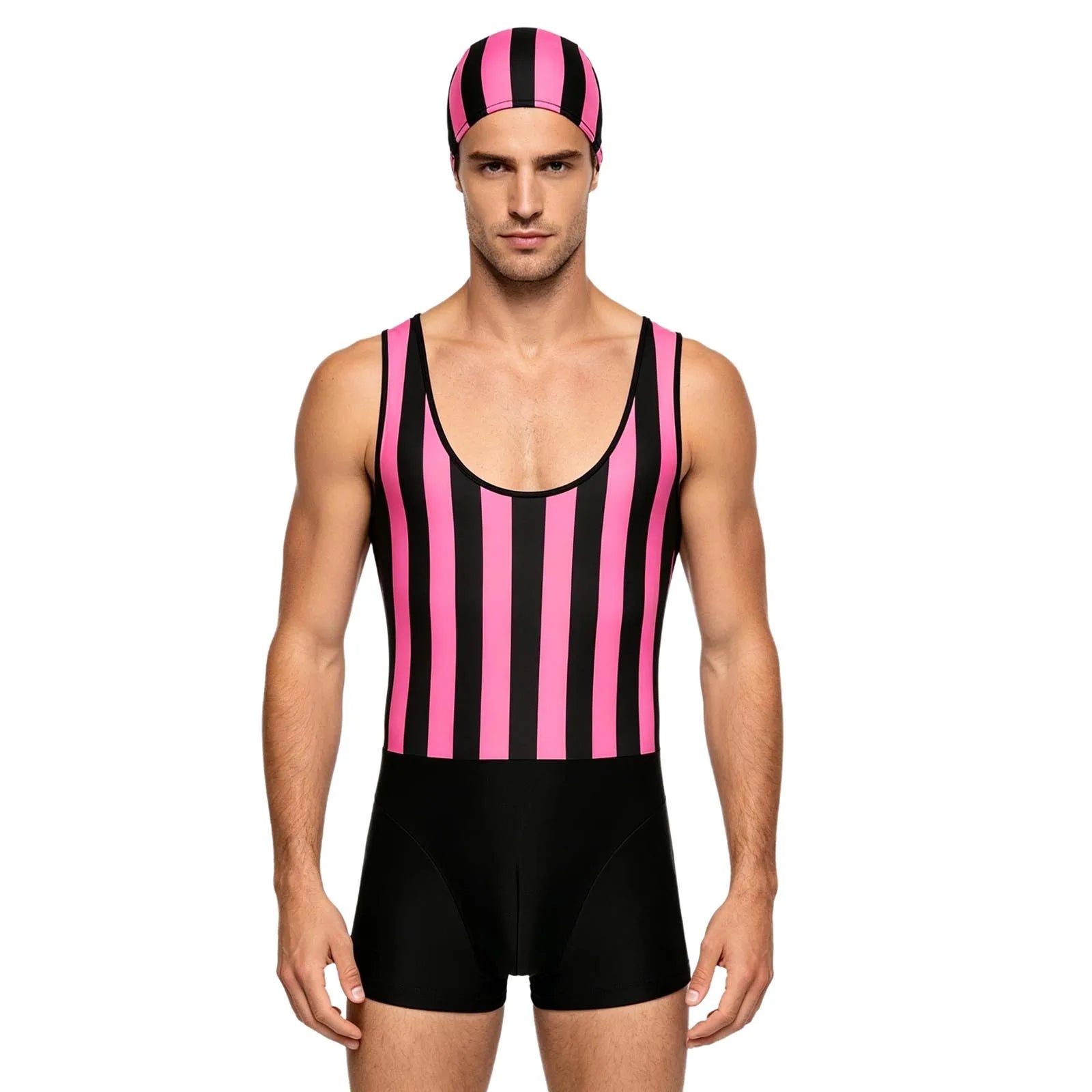 Mens Water Sports Surfing Fitness Short Striped Jumpsuit Wrestling Singlet Slim Fit Thongs Boxer Shorts Bodybuilding Shapewear