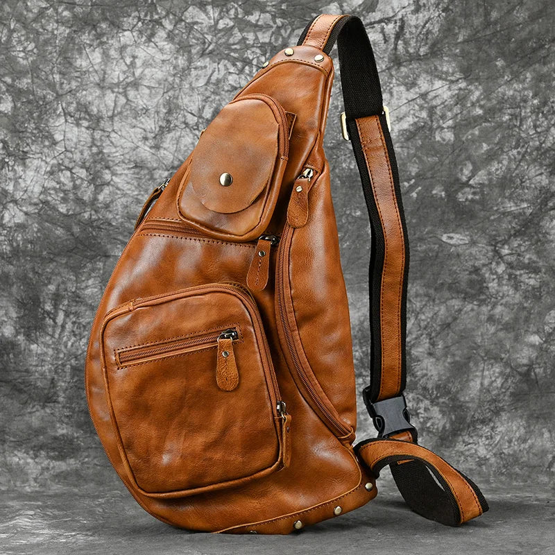 Large Size Causal Chest Bag Genuine Leather Chest Packs Real Cowskin Chest Bag For Men Male Single Shoulder Backpack Outdoor