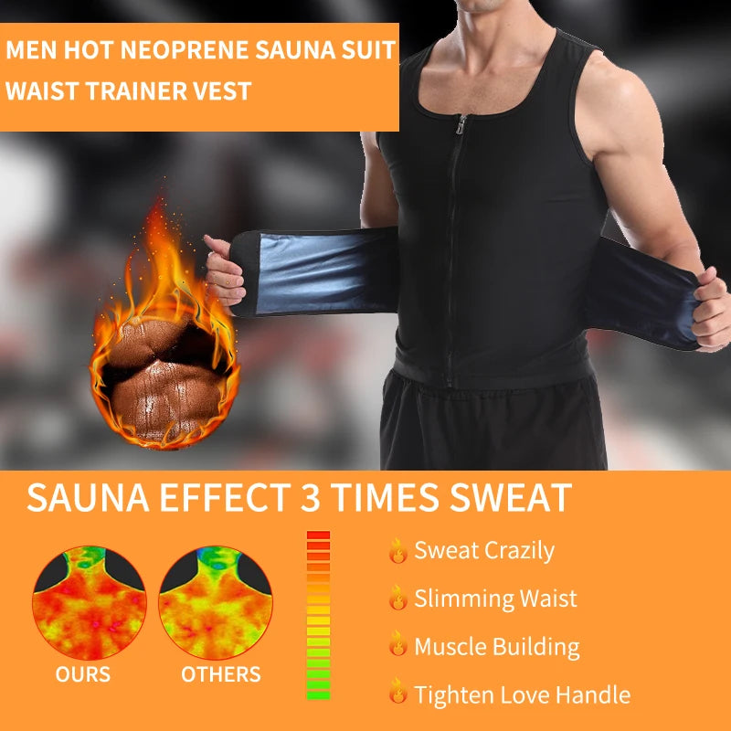 Sauna Sweat Vest Workout Tank Top Waist Trainer for Men Compression Workout Enhancing Vest With Zipper Slimming Shapewear Corset