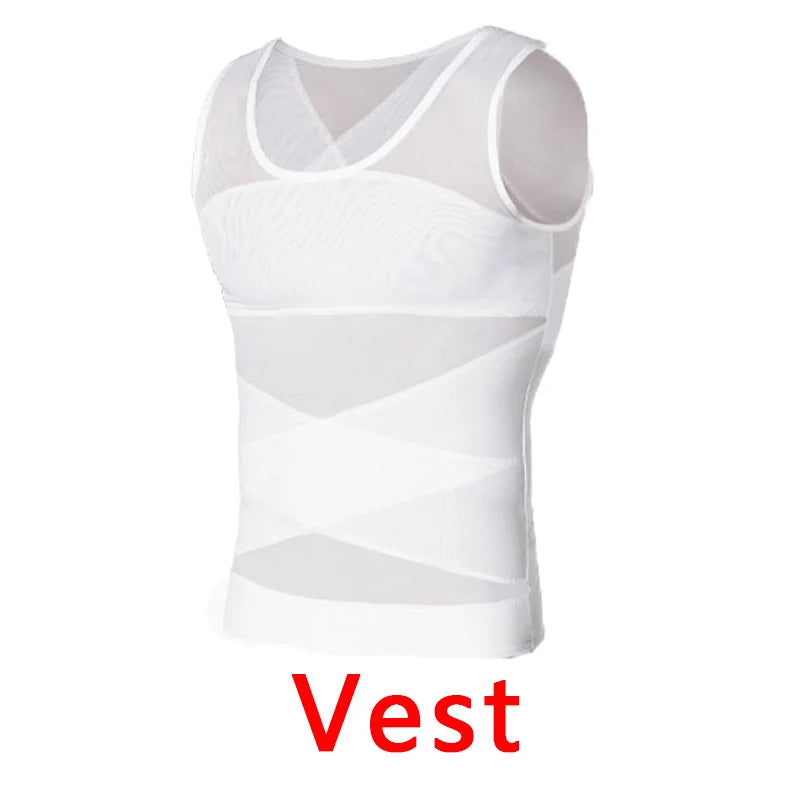 Men Compression Vest Slimming Undershirt Body Shaper Chest Compression Tummy Control Tank Tops Shapewear Gym Fitness Underwear
