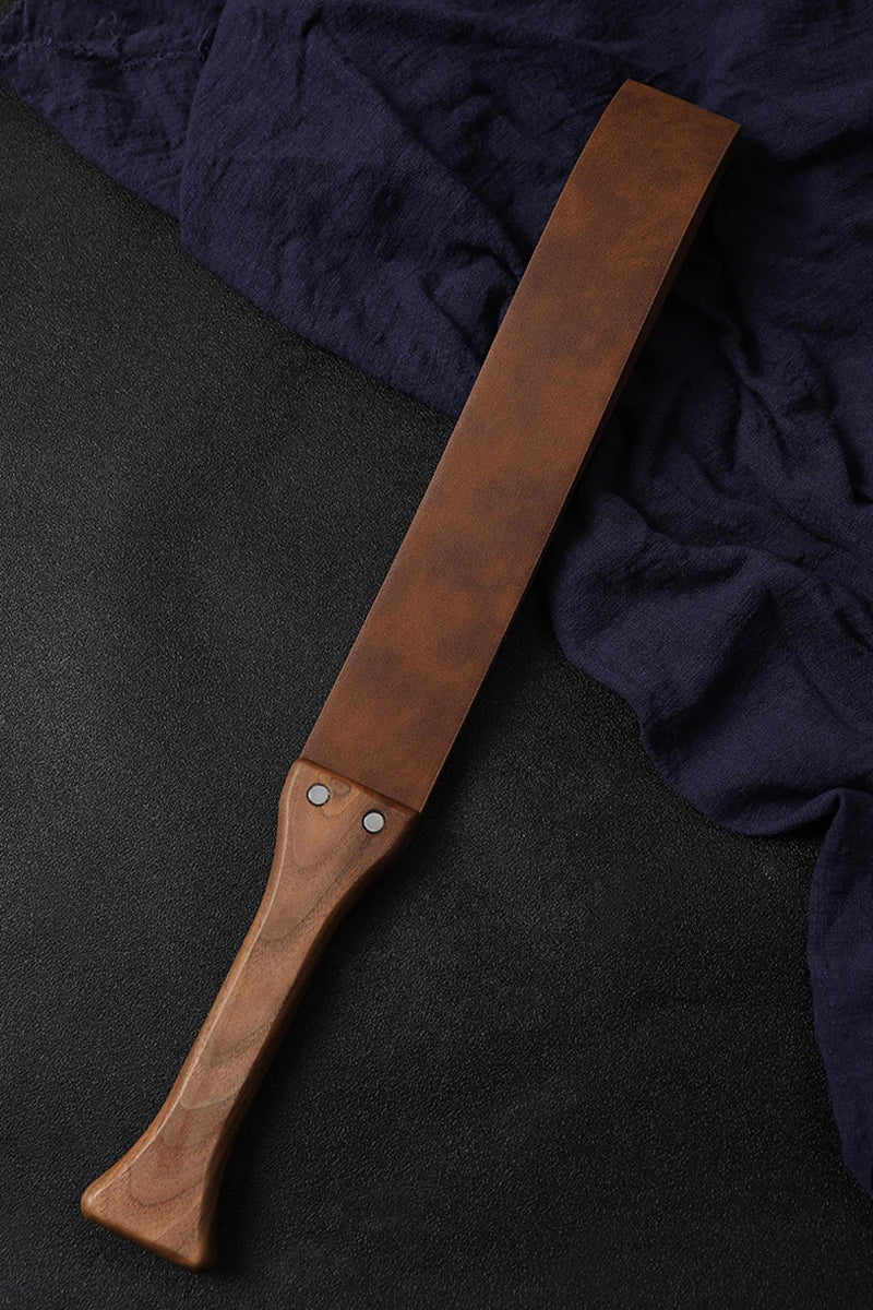 46.5CM Genuine Leather Horse Paddle Training Crop Equestrian Submissive Riding Beat Bat，Handmade Walnut wood Handle