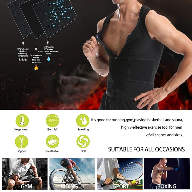Sauna Sweat Vest Workout Tank Top Waist Trainer for Men Compression Workout Enhancing Vest With Zipper Slimming Shapewear Corset