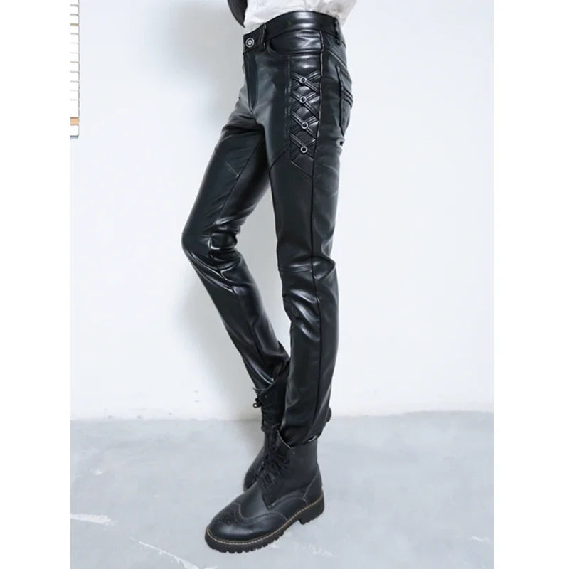 New Fashion Mens PU Leather Pants Male Skinny Trousers Biker Nightclub College Party Pant Size 28-36