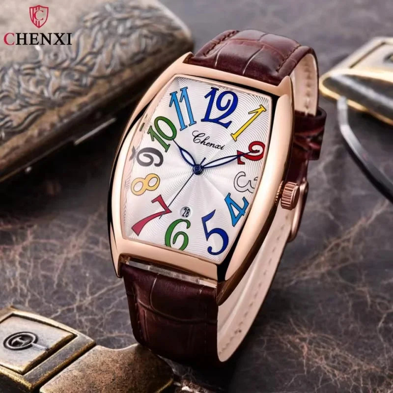 CHENXI 8217 Casual Men's Quartz Watch Creative Calendar Luminous Clock Waterproof Leather Strap Fashion Watches Man reloj hombre