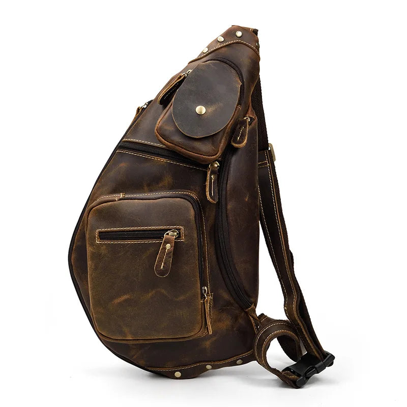 Large Size Causal Chest Bag Genuine Leather Chest Packs Real Cowskin Chest Bag For Men Male Single Shoulder Backpack Outdoor