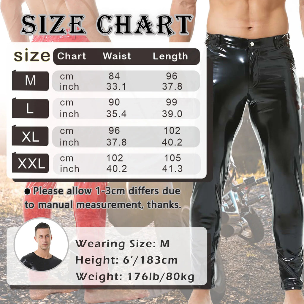 Mens Shiny Faux Leather Tights Pants Sexy Glossy PVC Leather Casual Trousers Pant Male Shaping Wetlook Pants Pole Dance Costumes