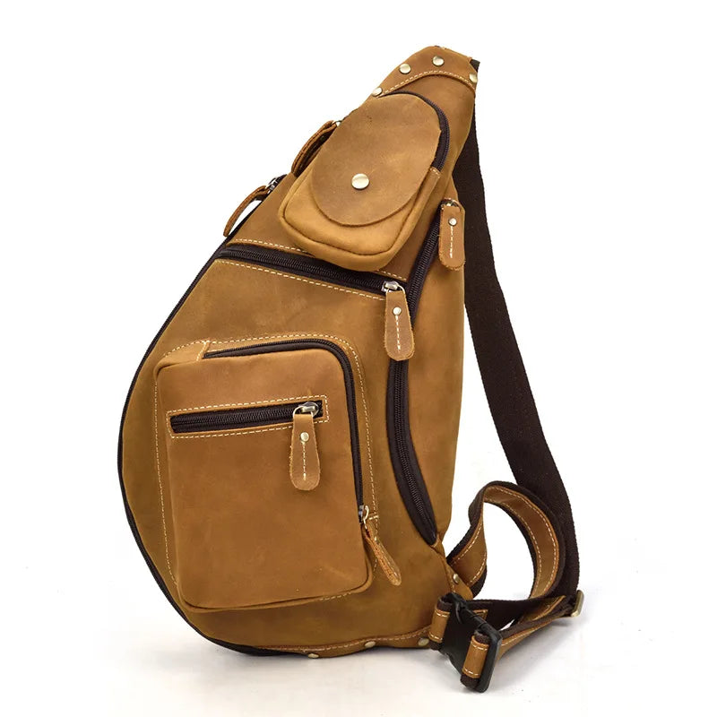 Large Size Causal Chest Bag Genuine Leather Chest Packs Real Cowskin Chest Bag For Men Male Single Shoulder Backpack Outdoor