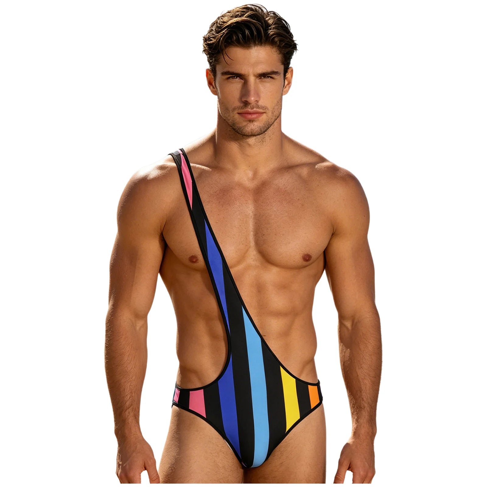 Mens Water Sports Surfing Fitness Short Striped Jumpsuit Wrestling Singlet Slim Fit Thongs Boxer Shorts Bodybuilding Shapewear