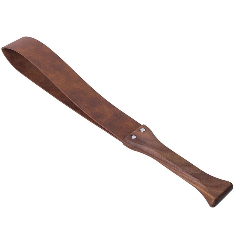 46.5CM Genuine Leather Horse Paddle Training Crop Equestrian Submissive Riding Beat Bat，Handmade Walnut wood Handle
