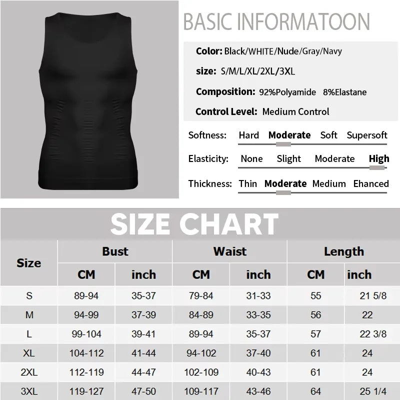 Men's Compression Body Shaper Vest Slimming Tank Top Waist Trainer Belly Control Undershirt Shapewear Sleeveless Soft Shirt