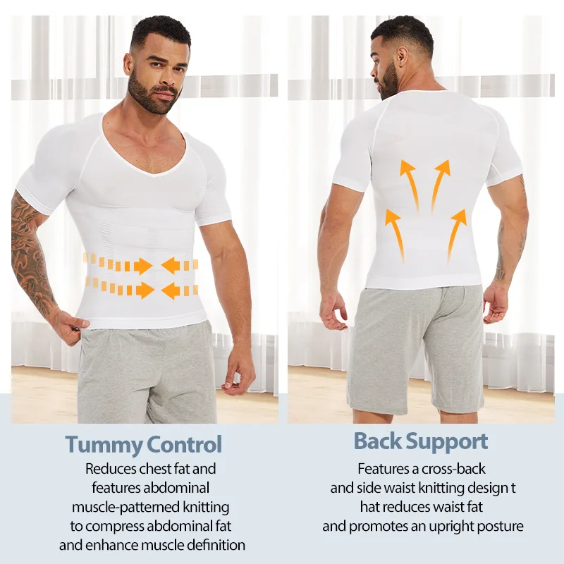 Men's V-Neck Body Shaper Compression Shirts Sleeveless Slimming Undershirt Workout Abs Tank Tops Abdomen Tummy Control Shapewear