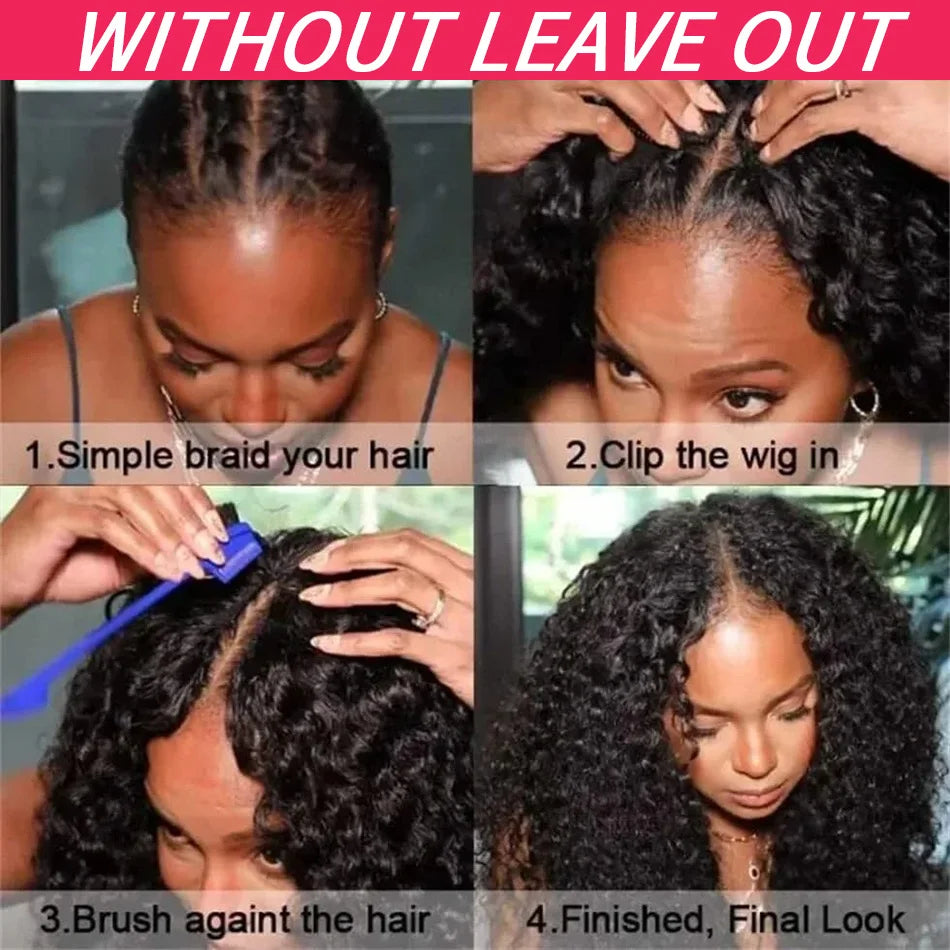 210 Density V Part Wig Human Hair Curly Upgrade U Part Wig Glueless V Shape Wig Brazilian Virgin Human Hair Wig Black Color