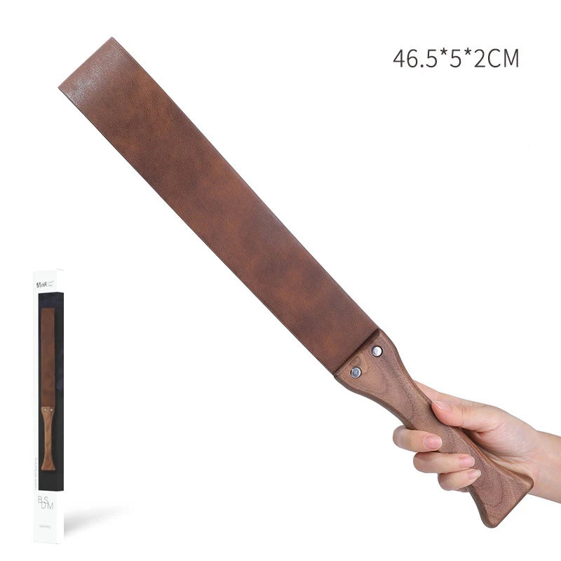 46.5CM Genuine Leather Horse Paddle Training Crop Equestrian Submissive Riding Beat Bat，Handmade Walnut wood Handle