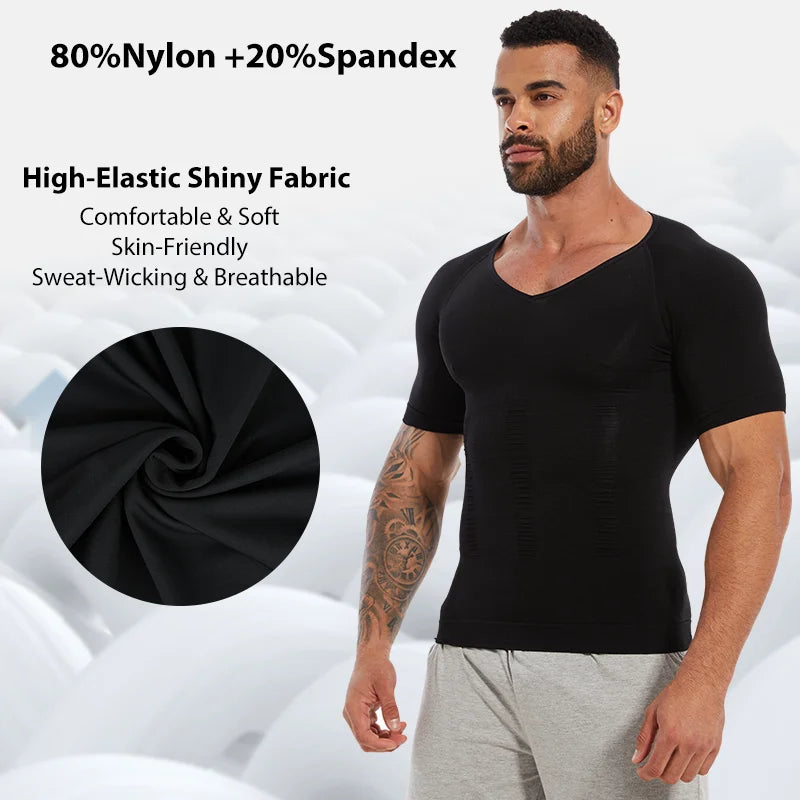 Men's V-Neck Body Shaper Compression Shirts Sleeveless Slimming Undershirt Workout Abs Tank Tops Abdomen Tummy Control Shapewear