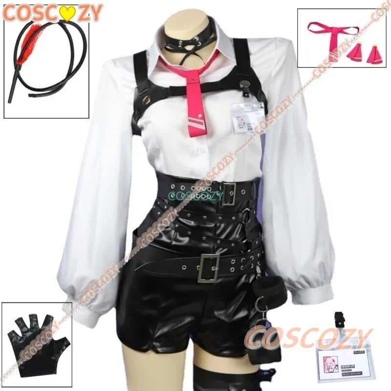 qq34Goddess of Victory NIKKE Yuni Cosplay Costume Whip Wig Women Game Uniform Sexy PU Straitjacket Halloween Suit Anime Clothes