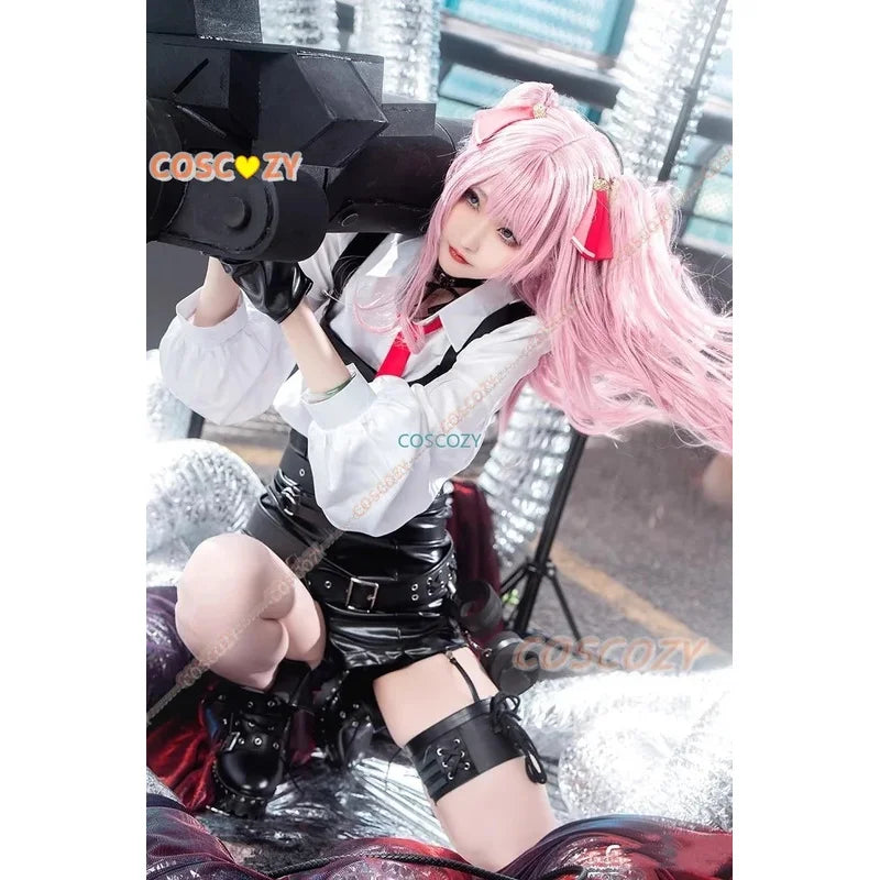 qq34Goddess of Victory NIKKE Yuni Cosplay Costume Whip Wig Women Game Uniform Sexy PU Straitjacket Halloween Suit Anime Clothes