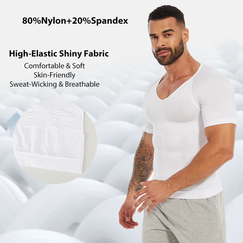 Men's V-Neck Body Shaper Compression Shirts Sleeveless Slimming Undershirt Workout Abs Tank Tops Abdomen Tummy Control Shapewear