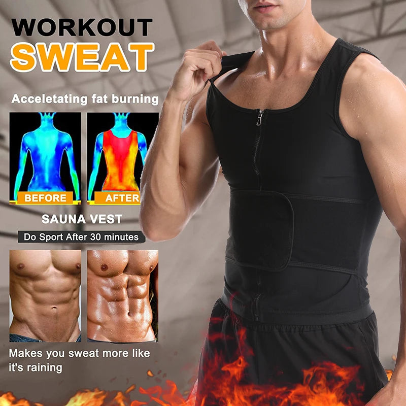 Sauna Sweat Vest Workout Tank Top Waist Trainer for Men Compression Workout Enhancing Vest With Zipper Slimming Shapewear Corset