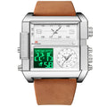 Men Electronic Watches Square 48mm Gold Case LED Dual Display Quartz Movement Leather Strap 3Bar Waterproof Sports Watch for Men