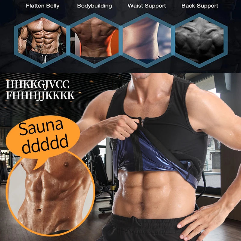 Sauna Sweat Vest Workout Tank Top Waist Trainer for Men Compression Workout Enhancing Vest With Zipper Slimming Shapewear Corset
