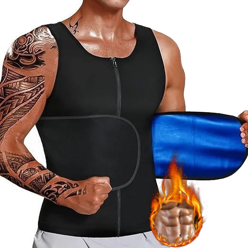 Sauna Sweat Vest Workout Tank Top Waist Trainer for Men Compression Workout Enhancing Vest With Zipper Slimming Shapewear Corset