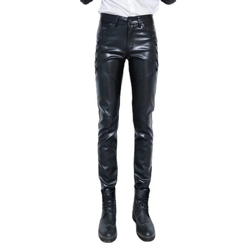 New Fashion Mens PU Leather Pants Male Skinny Trousers Biker Nightclub College Party Pant Size 28-36