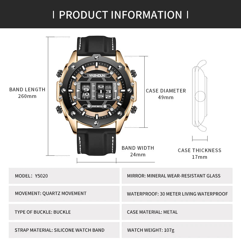 Creative Watche Digital Quartz Watch Men Luxury Waterproof Wristwatch Male Silicone Strap Military Versatile Wristwatch