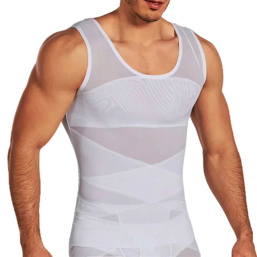 Men Compression Vest Slimming Undershirt Body Shaper Chest Compression Tummy Control Tank Tops Shapewear Gym Fitness Underwear