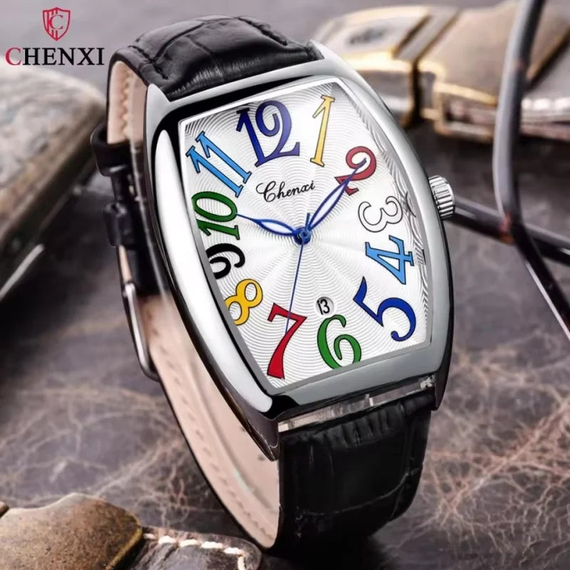 CHENXI 8217 Casual Men's Quartz Watch Creative Calendar Luminous Clock Waterproof Leather Strap Fashion Watches Man reloj hombre
