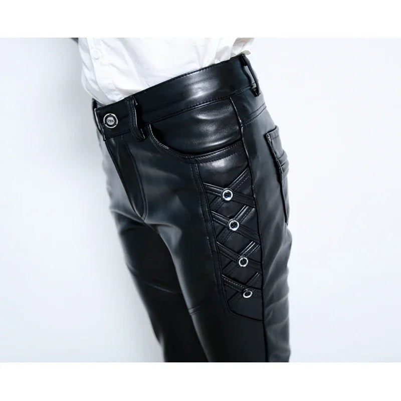 New Fashion Mens PU Leather Pants Male Skinny Trousers Biker Nightclub College Party Pant Size 28-36