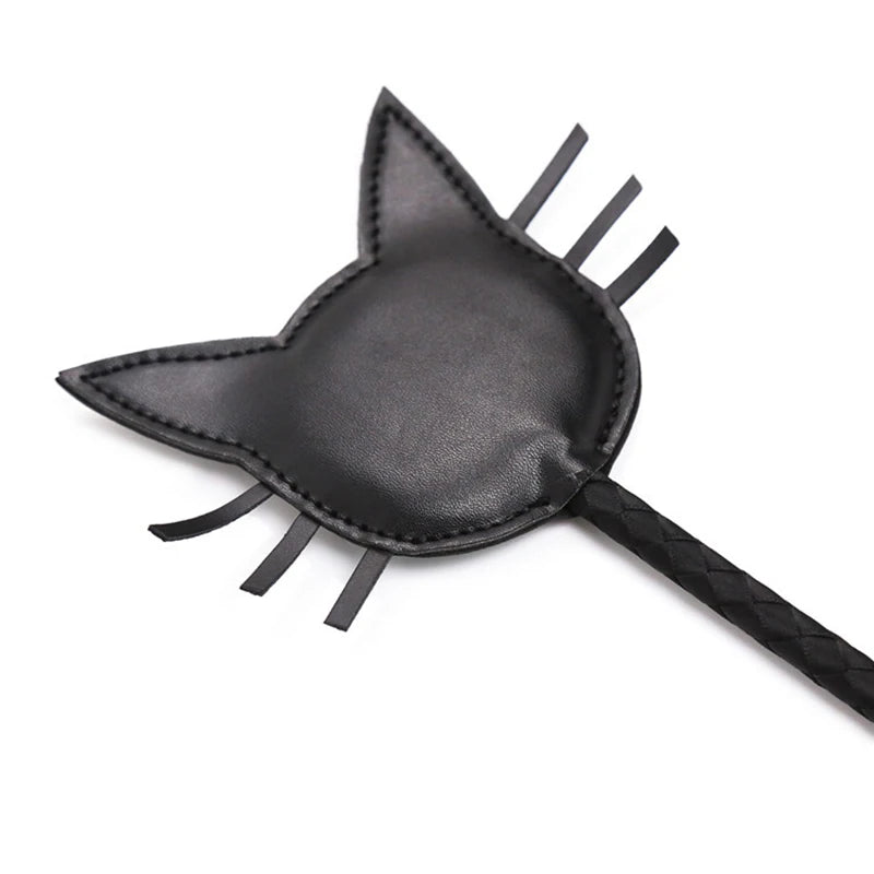 57CM Cat Shape Top Leather Long Straight Whip Riding Crop Flogger Dressage Whipps Paddle Slapper Horse Training