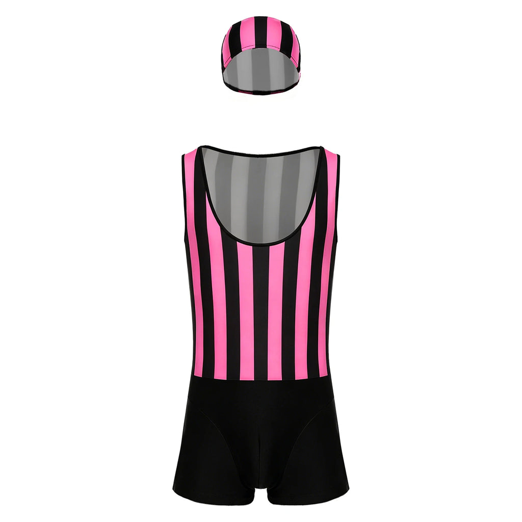 Mens Water Sports Surfing Fitness Short Striped Jumpsuit Wrestling Singlet Slim Fit Thongs Boxer Shorts Bodybuilding Shapewear