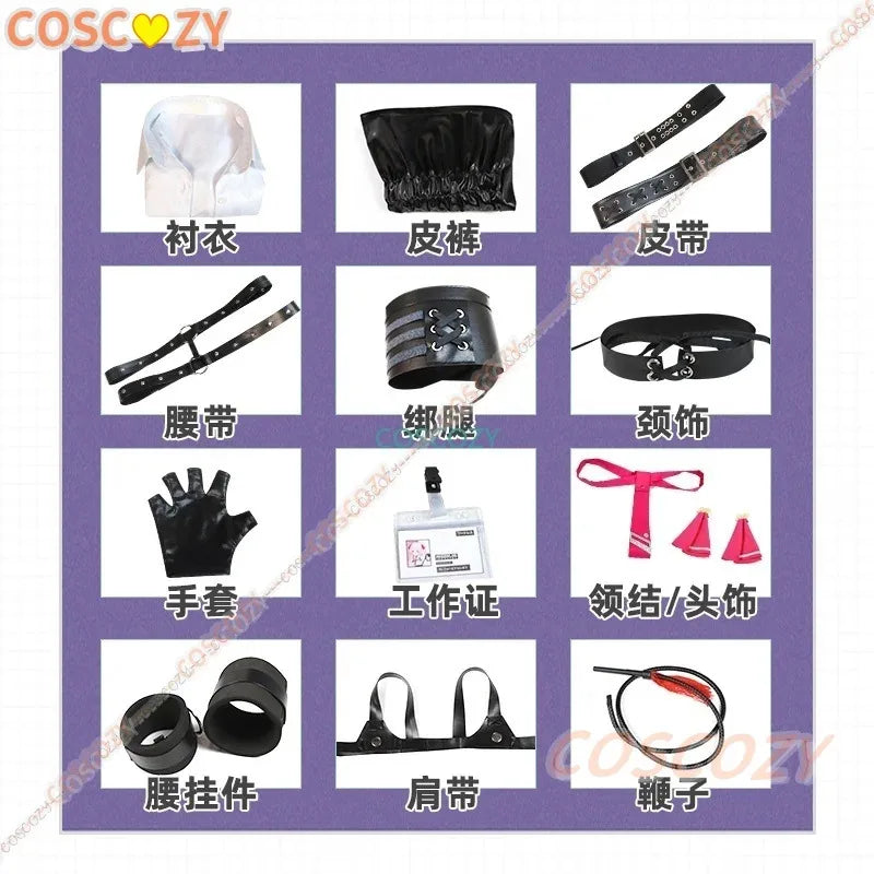 qq34Goddess of Victory NIKKE Yuni Cosplay Costume Whip Wig Women Game Uniform Sexy PU Straitjacket Halloween Suit Anime Clothes