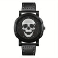 Skull Pattern Multi Display Pointer Round Quartz Watch With PU Leather Strap For Men