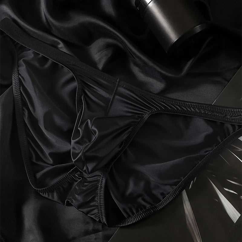 Low Waist U-convex Bikini Men Underwear Sexy Cool Breathable Pouch Bulges Lift Elastic Thong For Body Shaping Smooth Satin Brief