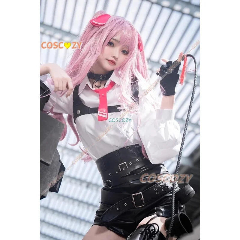 qq34Goddess of Victory NIKKE Yuni Cosplay Costume Whip Wig Women Game Uniform Sexy PU Straitjacket Halloween Suit Anime Clothes