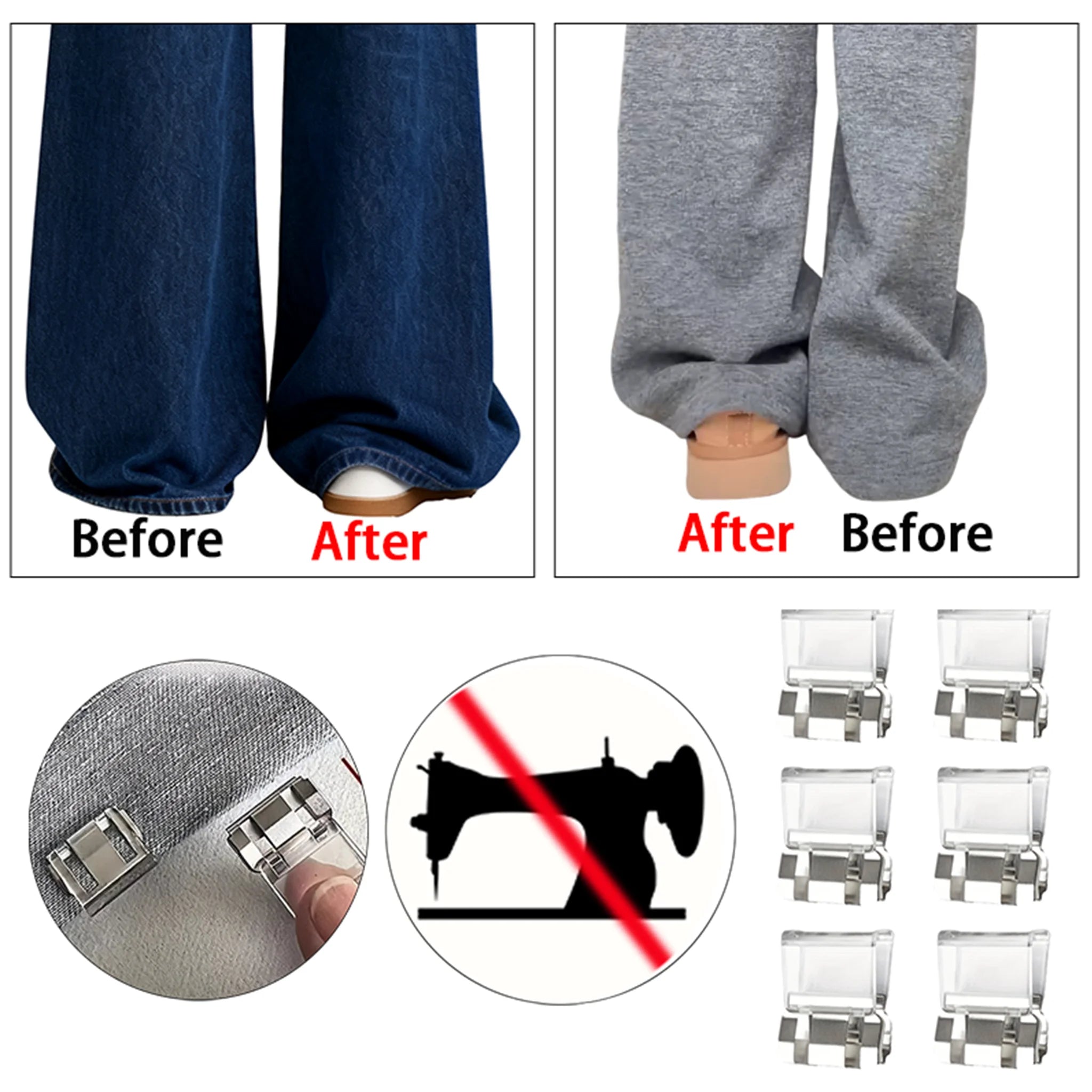 Adjustable Pants Hem Clip Invisible No Sew Concealment Buckle for Men Women, Instant Shortening for Jeans, Trousers, Dress Pants