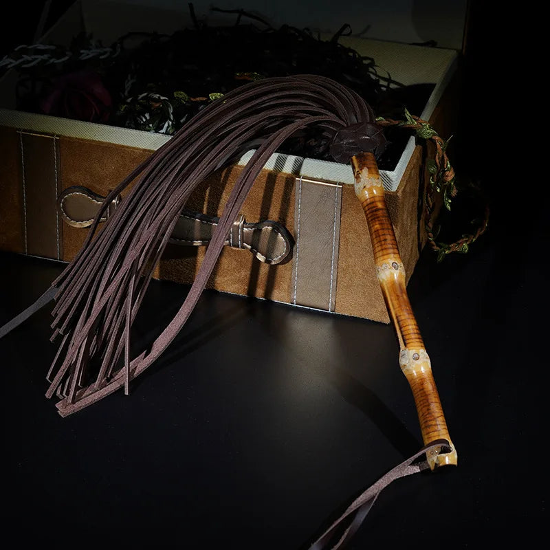 50CM Genuine Leatherr Horse Whip Spanking Paddle ,Bamboo Handle for Equestrian Riding Equestrian Bat